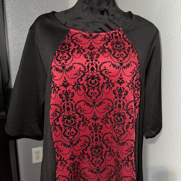 Avenue Dress Size 22/24 Black Red Damask Pattern Gothic Holiday Cocktail NWT - Picture 2 of 8